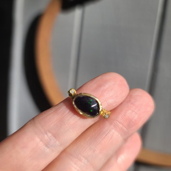 Black Opal & Topaz golden wreath vine ring sz7 - Picture 3 of 10